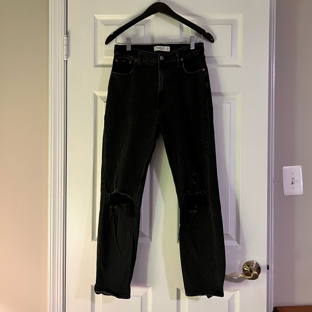 Abercrombie & Fitch Black Ankle Straight Leg Ultra High Rise Jeans